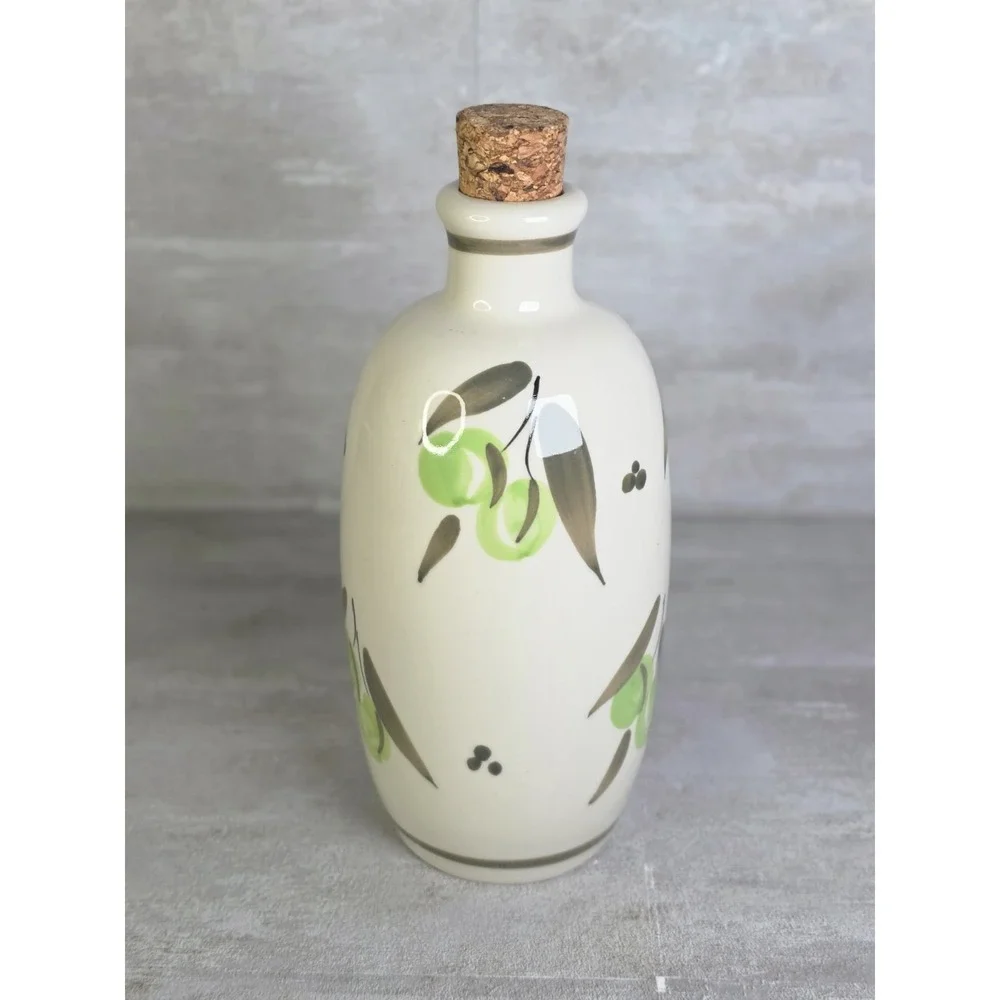 Hand Painted Beneoliva Olive Oil Ceramic Bottle World Market Handmade In Spain